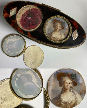 Antique 5 5/8" Long French Grand Tour Souvenir Box, Snuff, 2 Portrait Miniatures Vigee LeBrun, M-A