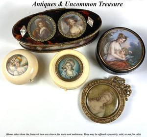 Antique 5 5/8" Long French Grand Tour Souvenir Box, Snuff, 2 Portrait Miniatures Vigee LeBrun, M-A