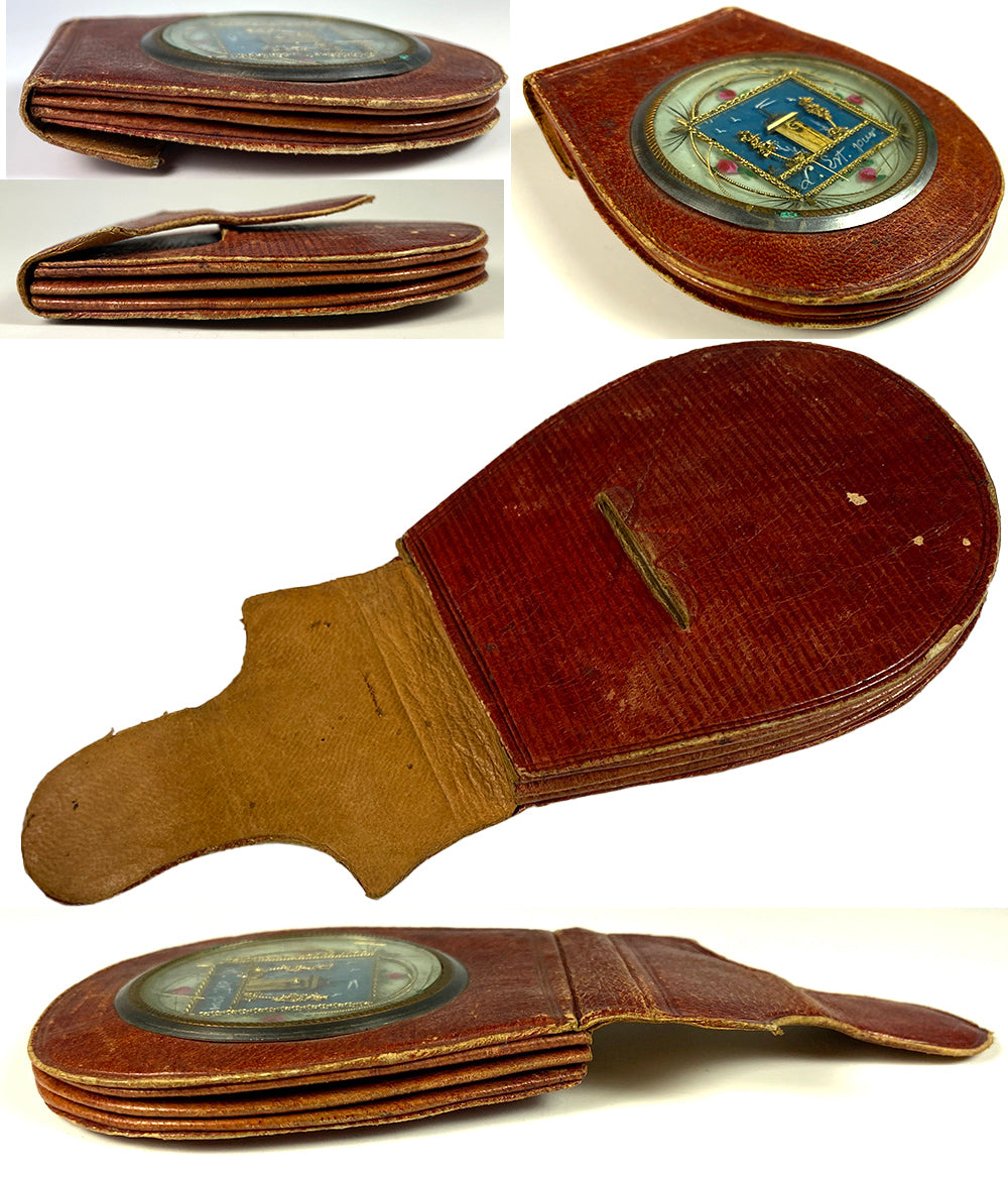 Superb c.1770-1810 French Coin Purse with Gold Wire and Hand Painted Inset, Rare!