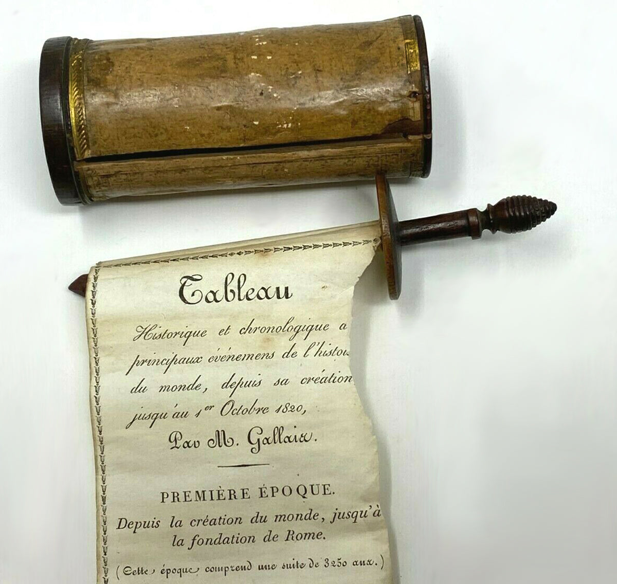 Very RARE Museum Book, Document, Wood Case Scroll, the Final Banner of Jean-Pierre Gallais, Priest, Royalist