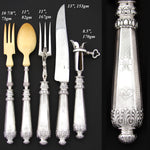 Antique French Sterling Silver 5pc Meat Carving & Salad Serving Set, Ornate Guilloche Style Handles