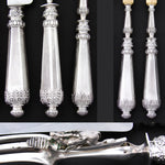 Antique French Sterling Silver 5pc Meat Carving & Salad Serving Set, Ornate Guilloche Style Handles