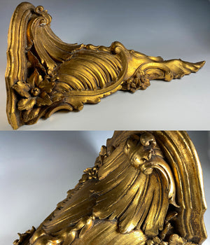 Fabulous 19th c. French or Italian Carved Wood Gilded 17" Bracket or Clock Shelf