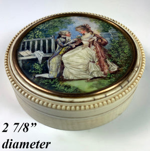 Antique French Snuff Box, Ivory, French Romanticism Era Couple, c.1750-1800