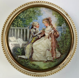 Antique French Snuff Box, Ivory, French Romanticism Era Couple, c.1750-1800