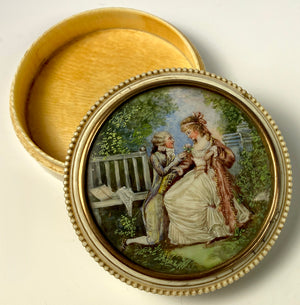 Antique French Snuff Box, Ivory, French Romanticism Era Couple, c.1750-1800