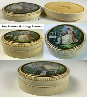 Antique French Snuff Box, Ivory, French Romanticism Era Couple, c.1750-1800