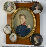 Antique Portrait Miniature, Painting of a Soldier in Uniform, Epaulettes, Wood Frame