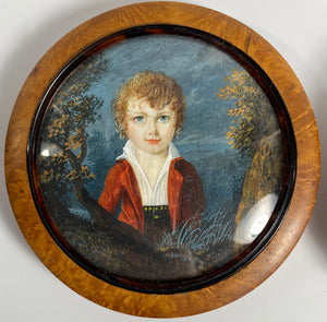 Antique European Portrait Miniature, Blond Boy Child on Snuff Box, French?