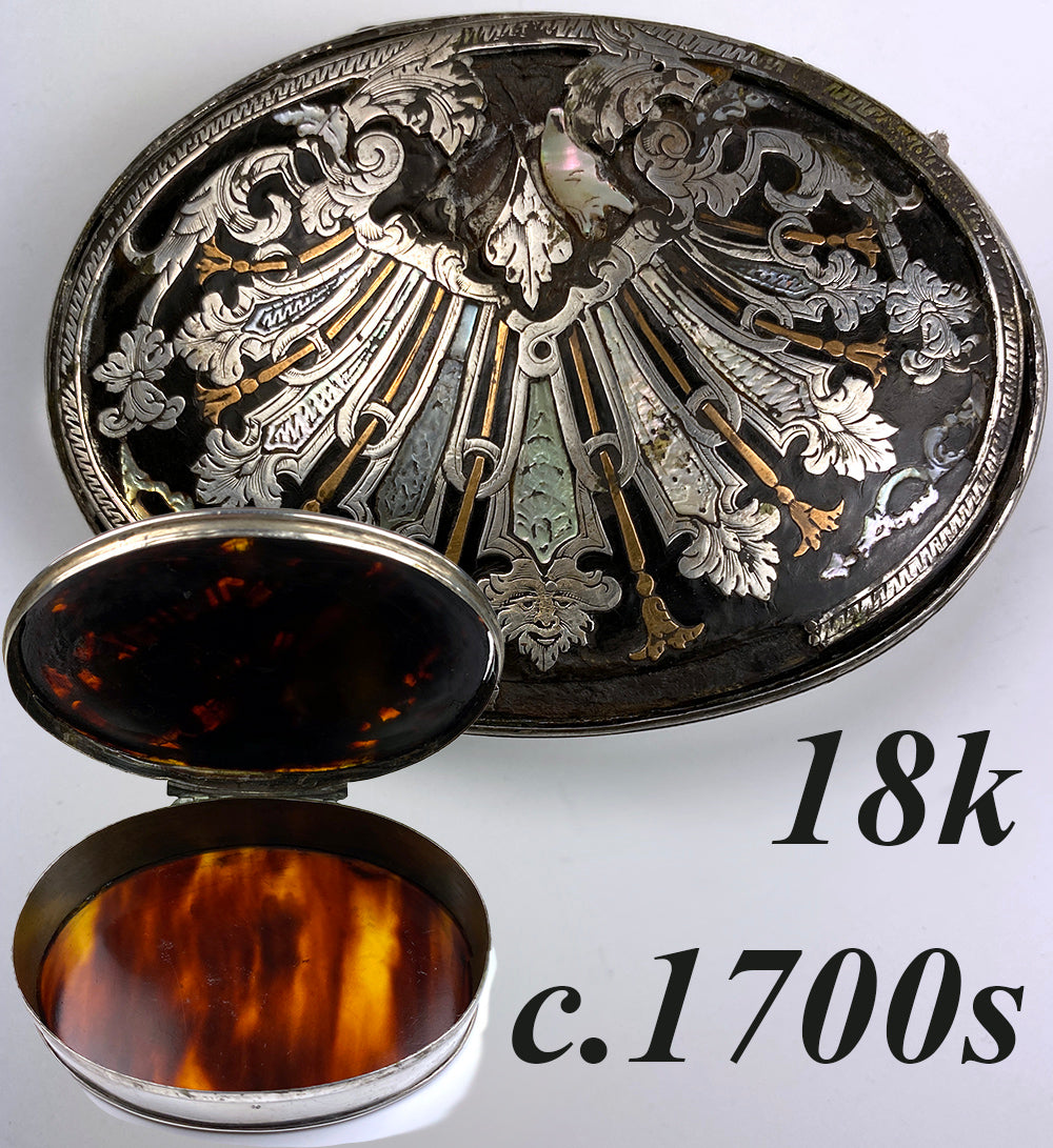 Tortoise Shell Snuff Box Antique c.1700s Opulent 18k, Silver, Tortoise Shell Snuff Box, Mascaro ...