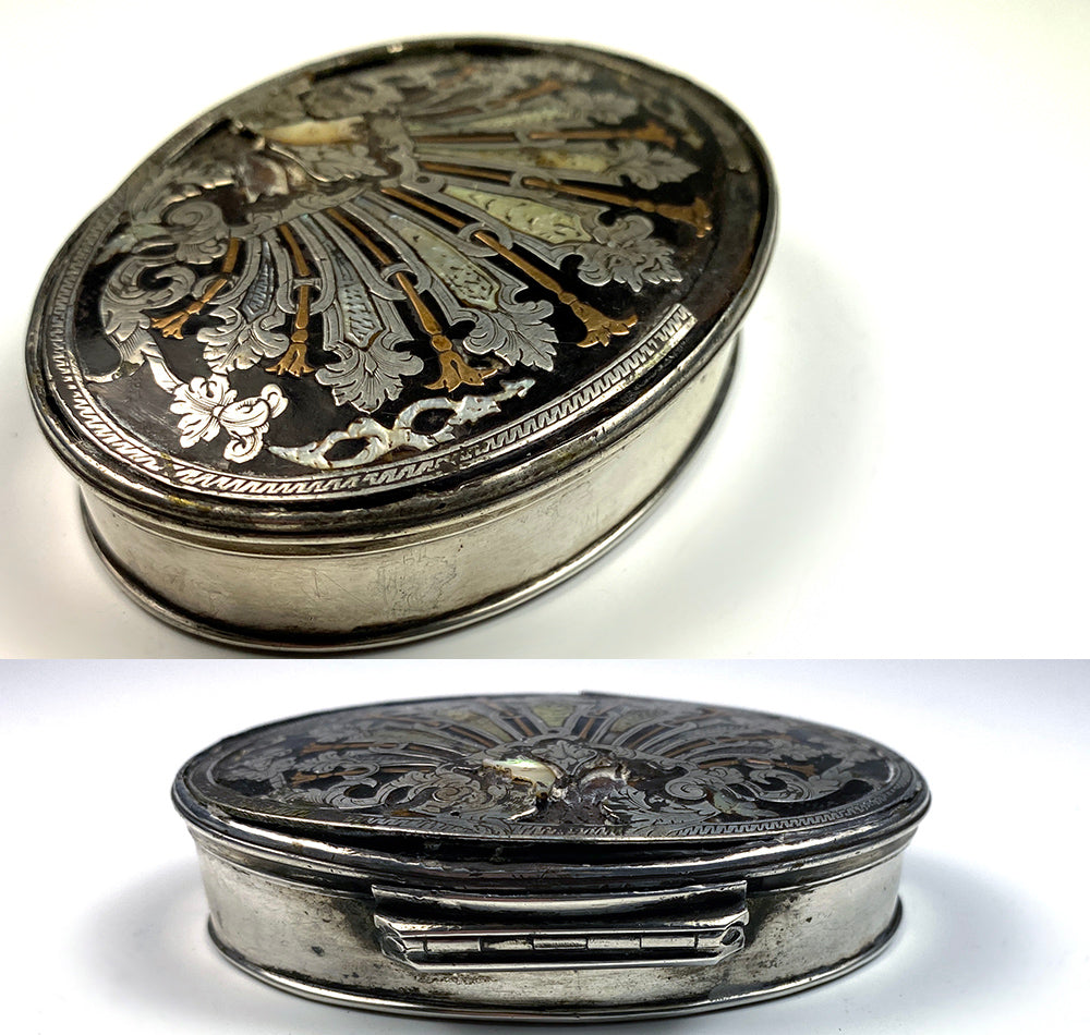 Antique c.1700s Opulent 18k, Silver, Tortoise Shell Snuff Box, Mascaron Pique, Austrian?