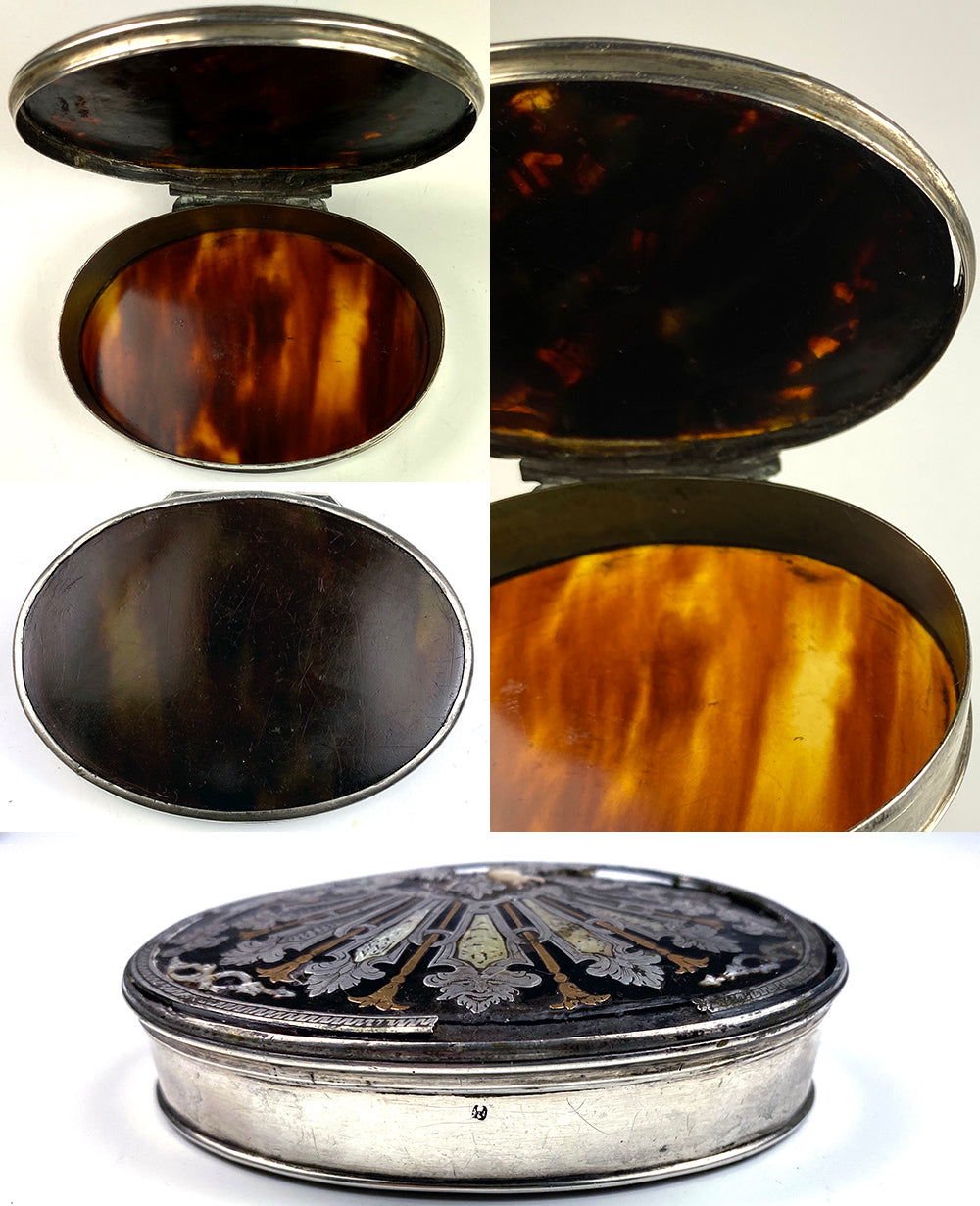 Tortoise Shell Snuff Box Antique c.1700s Opulent 18k, Silver, Tortoise Shell Snuff Box, Mascaro ...