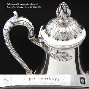 Elegant Antique French Sterling Silver 30oz Tea or Coffee Pot, Empire Style Acanthus & Laurel