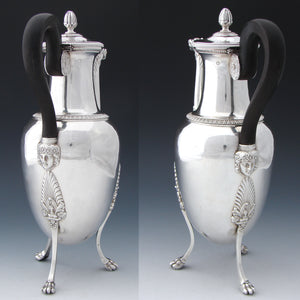 Antique French 1819-1838 Hallmarked Sterling Silver 24oz Tea or Coffee Pot, Horses, Figural Bust, Amphora Shape