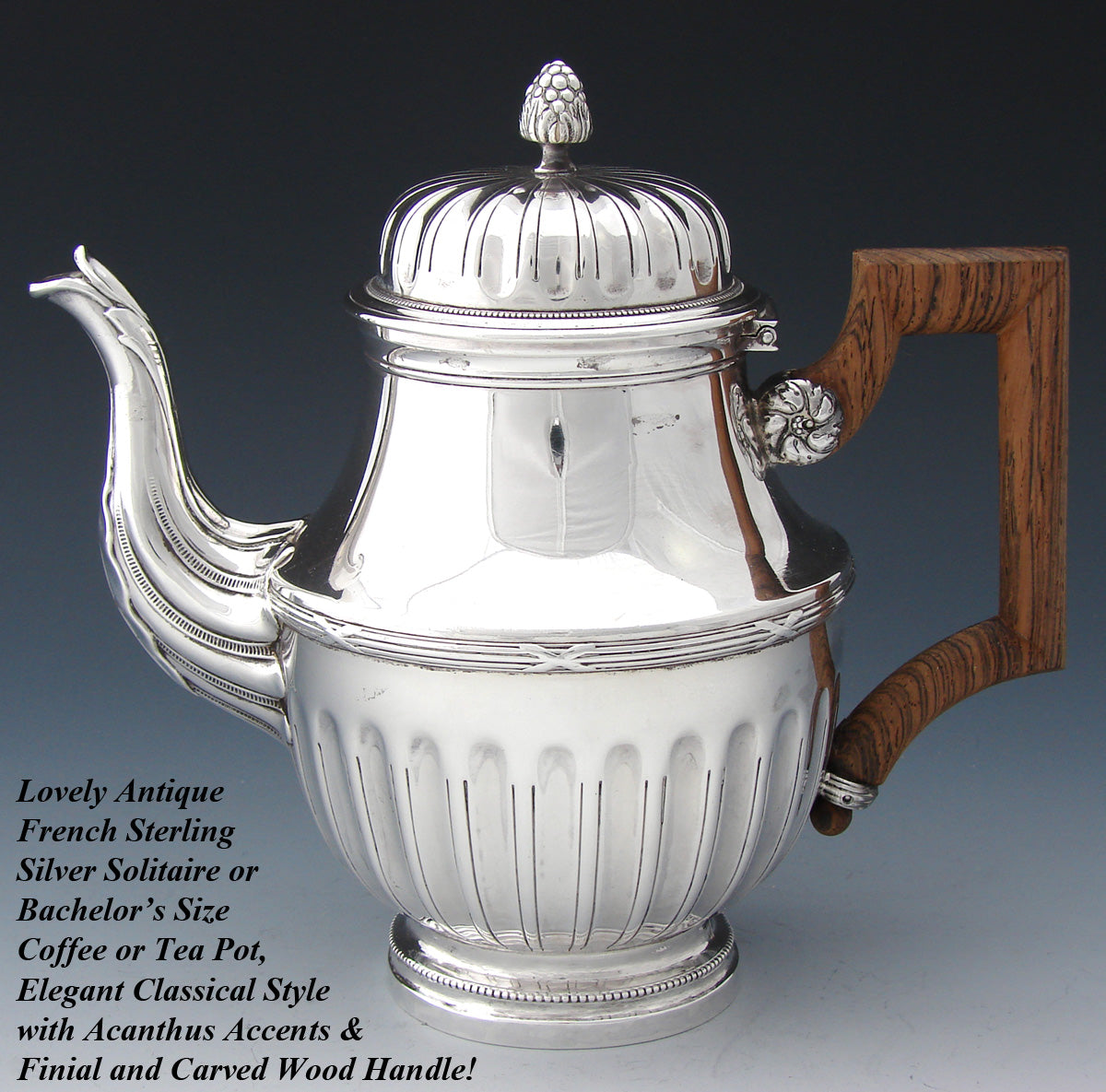 Antique French Sterling Silver "Bachelor" or "Solitaire" Sized Tea or Coffee Pot, Classical or Empire Style