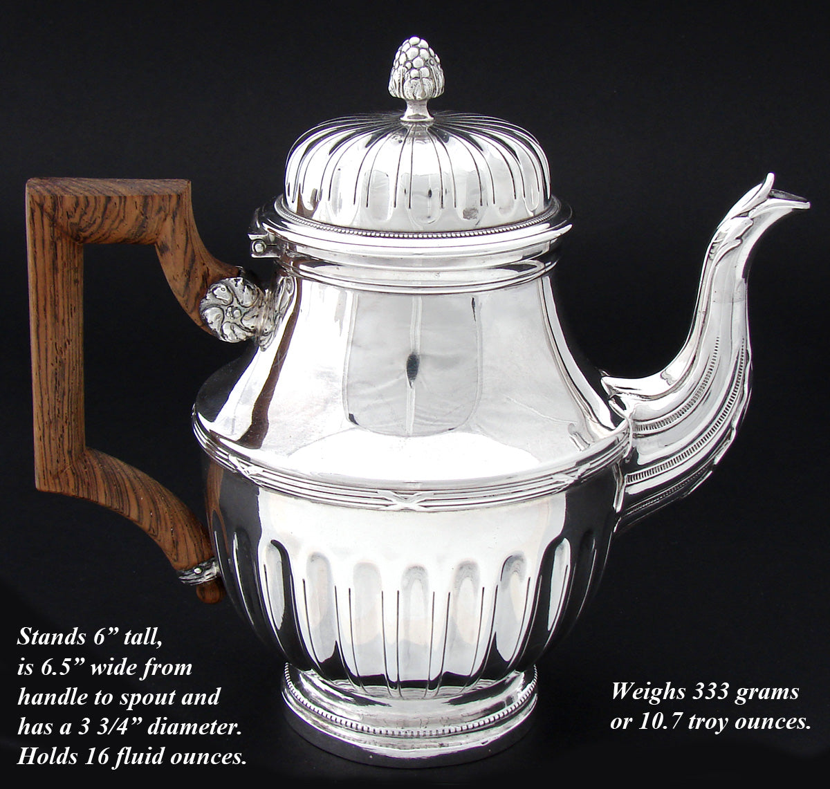 Antique French Sterling Silver "Bachelor" or "Solitaire" Sized Tea or Coffee Pot, Classical or Empire Style