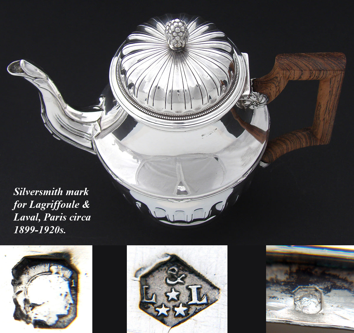 Antique French Sterling Silver "Bachelor" or "Solitaire" Sized Tea or Coffee Pot, Classical or Empire Style