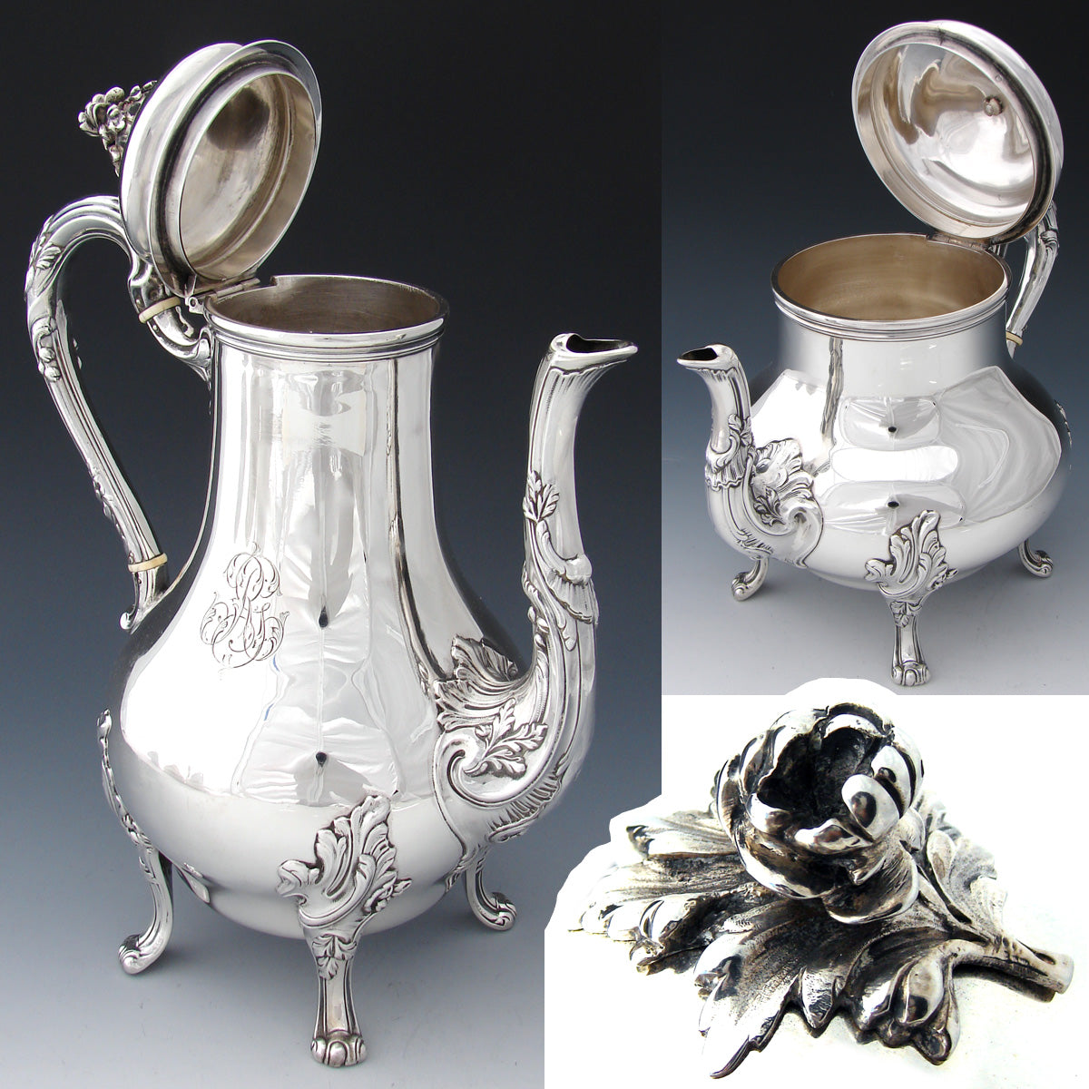 MALTESE CROSS. Louis XV Style Coffee and Tea Set in Sterling Silver. Spain,  20th century. Figaro Auctions