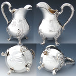 Elegant Antique French Sterling Silver 4pc Coffee & Tea Set, Louis XVI Acanthus & Foliate Accents, Floral Finials