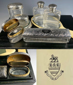 RARE Incredible Edwardian English Sterling Silver and Ivory Travel Vanity Valise, Trousse de Voyage, c.1890, Crest, Albert Barker, Mfg., 5, New Bond Street, LONDON