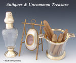 Rare Antique French 18k Gold on Sterling Silver "Vermeil" Sugar Caster, Shaker, Intaglio Engraved