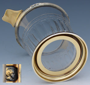 Antique French 18k Gold on Sterling Silver "Vermeil" & Cut Glass Vase, Cache Pot, Laurel Garland