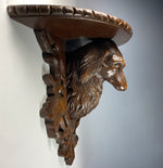 Large Antique Swiss Carved Black Forest Bracket or Clock Shelf with Dog, Dachshund Hound