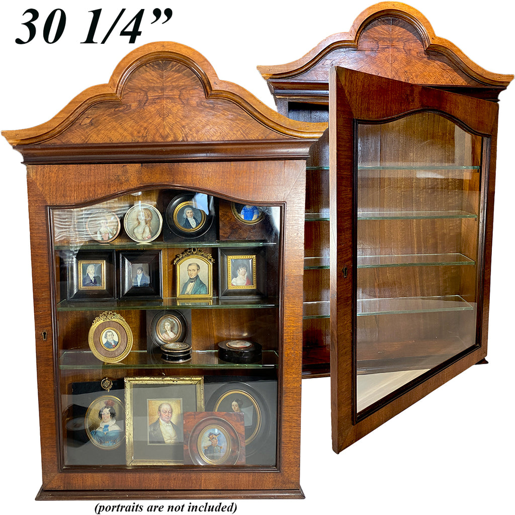 Antique English Victorian - Edwardian Walnut Vitrine, 30" Display Cabinet #1, Wall, Mantel, Tabletop