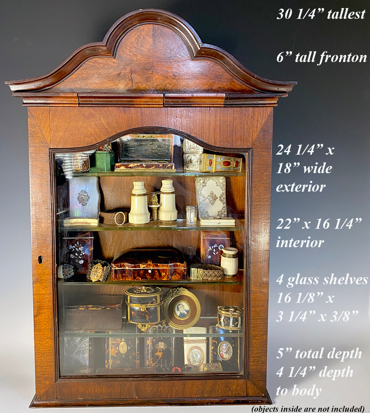 Antique English Victorian - Edwardian Walnut Vitrine, 30" Display Cabinet #2, Wall, Mantel, Tabletop