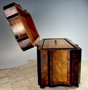 Superb Antique French Napoleon III Double Well Tea Caddy, Marquetry and Boulle, Maker Mark