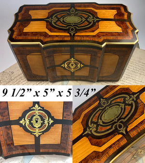 Superb Antique French Napoleon III Double Well Tea Caddy, Marquetry and Boulle, Maker Mark