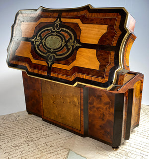 Superb Antique French Napoleon III Double Well Tea Caddy, Marquetry and Boulle, Maker Mark