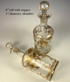 Pair of French Carafe, Carafon with Raised Gold Enamel, Napoleon III Era Decanters (2)