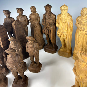 Gorgeous Large Full 32pc Chess Set, Hand Carved Wood, Black Forest Figures, Kings 6 3/4" Tall