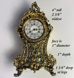 Antique Miniature Clock, .800 Silver and 18k Gold Vermeil, Mother of Pearl, Working w Key