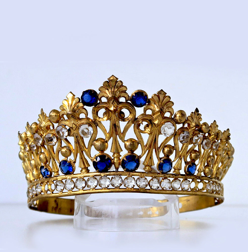 Lovely Antique French Paste Jeweled Canonical Coronation Crown, Tiara or Diadem