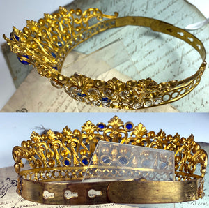 Lovely Antique French Paste Jeweled Canonical Coronation Crown, Tiara or Diadem