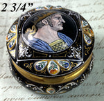Antique French Limoges Enamel Snuff or Patch Box, Portrait Miniature of Medieval King