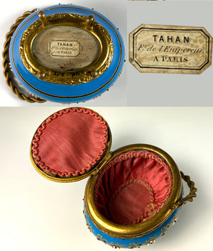 Antique French Kiln-fired Enamel TAHAN Trinket or Jewelry Box, Casket, Basket w Handle