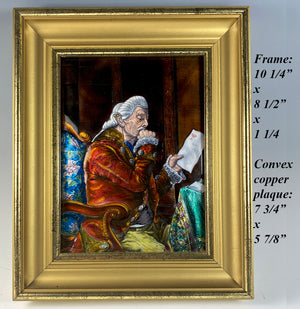 Antique French Limoges Kiln-fired Plaque in Frame, Portrait of a Mid-1700s Royal, Crown, in Frame
