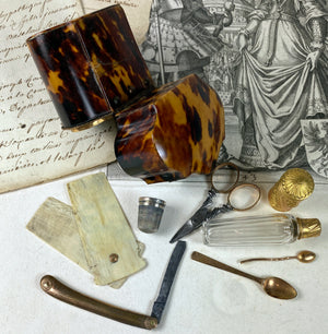 Antique Georgian Era French Necessaire Tortoise Shell Etui, 10K Scissors, 12K Perfume Etc. c.1750s