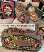 Antique Victorian Era Needlepoint Slipper Panels Made into Lush Large Throw Pillow 26: x