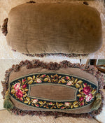 Antique Victorian Era Needlepoint Slipper Panels Made into Lush Large Throw Pillow 26: x