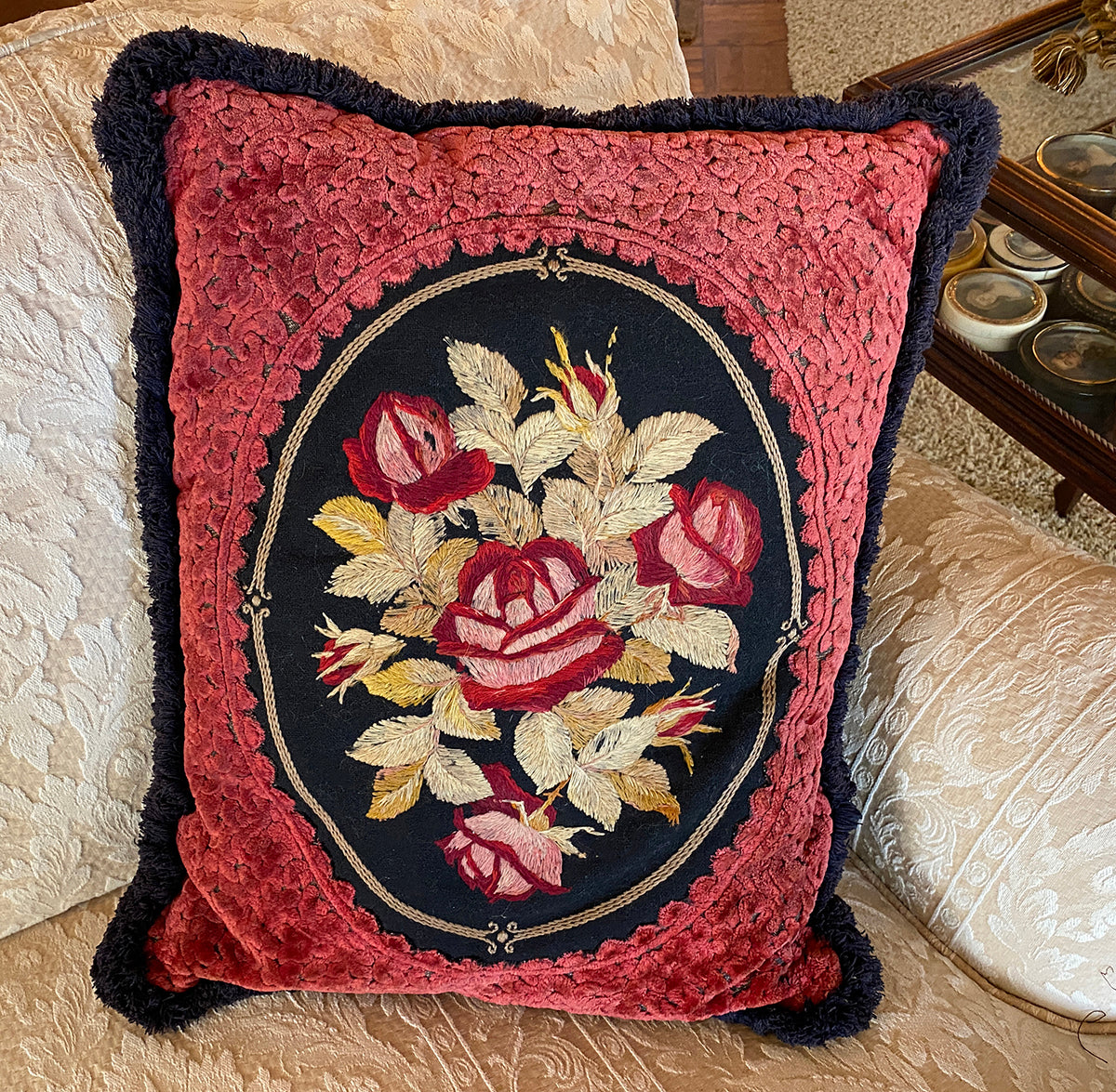 Lumbar Big Sofa Pillow, Floral Hand Sewn Throw Cushion