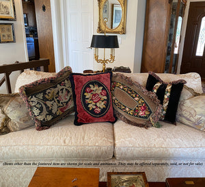 Antique Victorian Long-stitch Wool Embroidery, Needlework Panel Made into Throw Pillow 20" x 16"