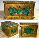 Rare Antique 19th c. French 5 3/8" Jewelry Box, Russian Malachite Panels, Working Lock, Key