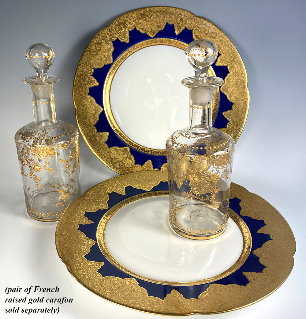 Pair of French Carafe, Carafon with Raised Gold Enamel, Napoleon III Era Decanters (2)