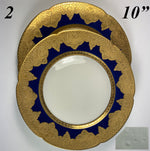 Pair Antique 10" Dinner Plates, Heavy Gold Encrusted Thèodore Haviland 1857 Cobalt