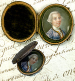RARE Antique 18th Century French Portrait Miniature in Tiny Shagreen Case, Etui, c.1750s