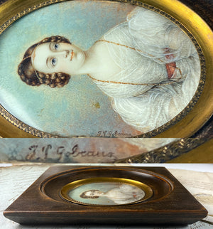 Antique French c.1830 Portrait Miniature, Beautiful Girl, Artist Signed T L Gobeaus